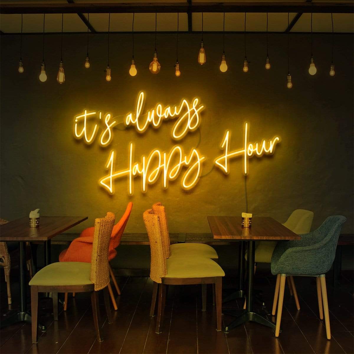 "It's Always Happy Hour" Neon Sign for Bars & Restaurants 60cm (2ft) / Yellow / LED Neon by Neon Icons