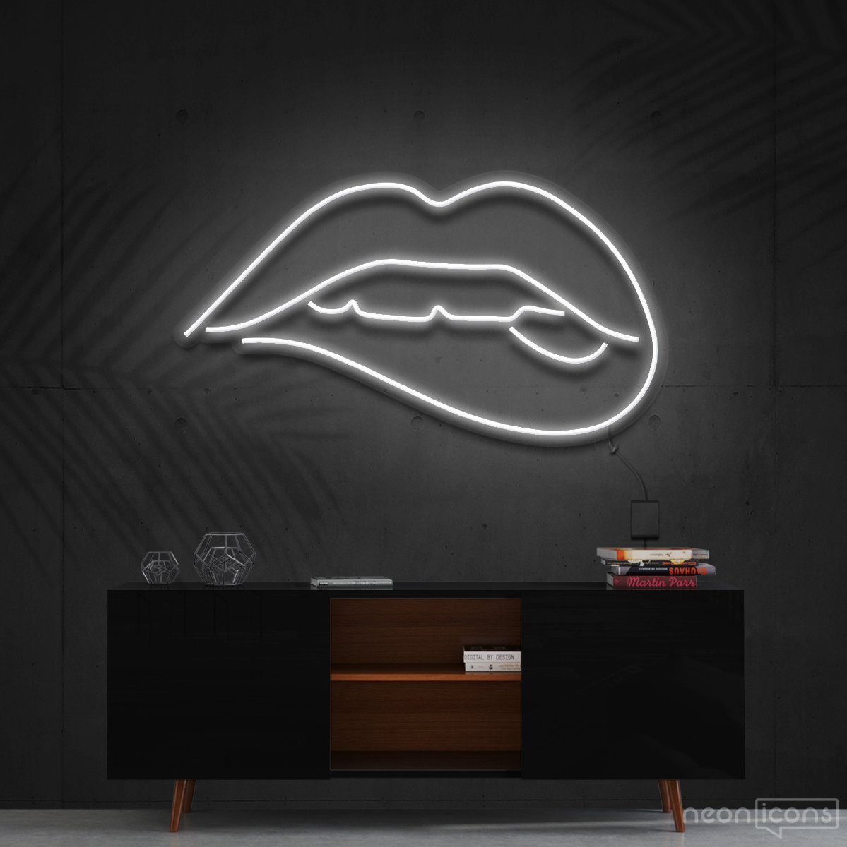 "Lips Biting" Neon Sign 60cm (2ft) / White / Cut to Shape by Neon Icons