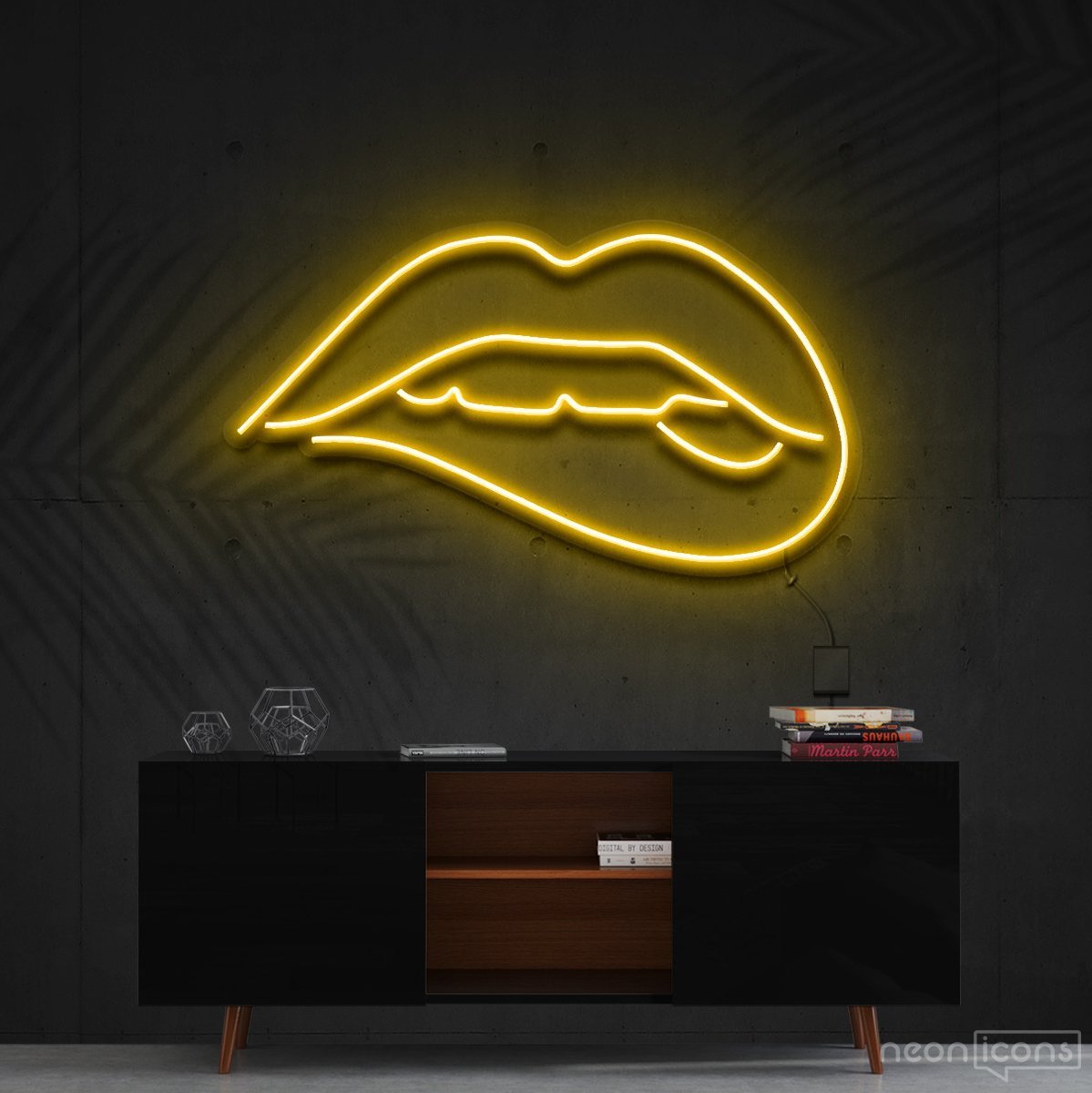 "Lips Biting" Neon Sign 60cm (2ft) / Yellow / Cut to Shape by Neon Icons