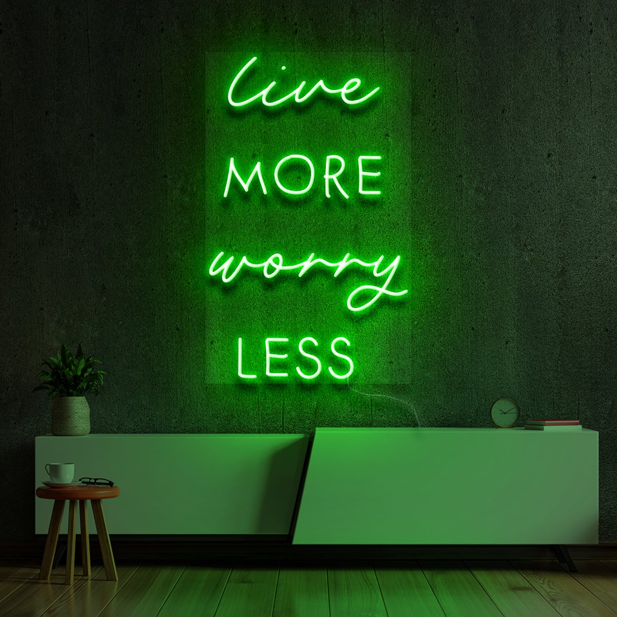 "Live More Worry Less" Neon Sign 60cm (2ft) / Green / LED Neon by Neon Icons