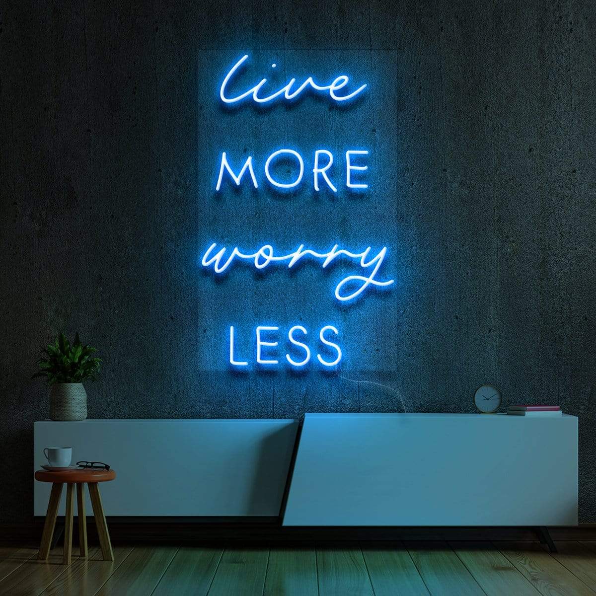 "Live More Worry Less" Neon Sign 60cm (2ft) / Ice Blue / LED Neon by Neon Icons