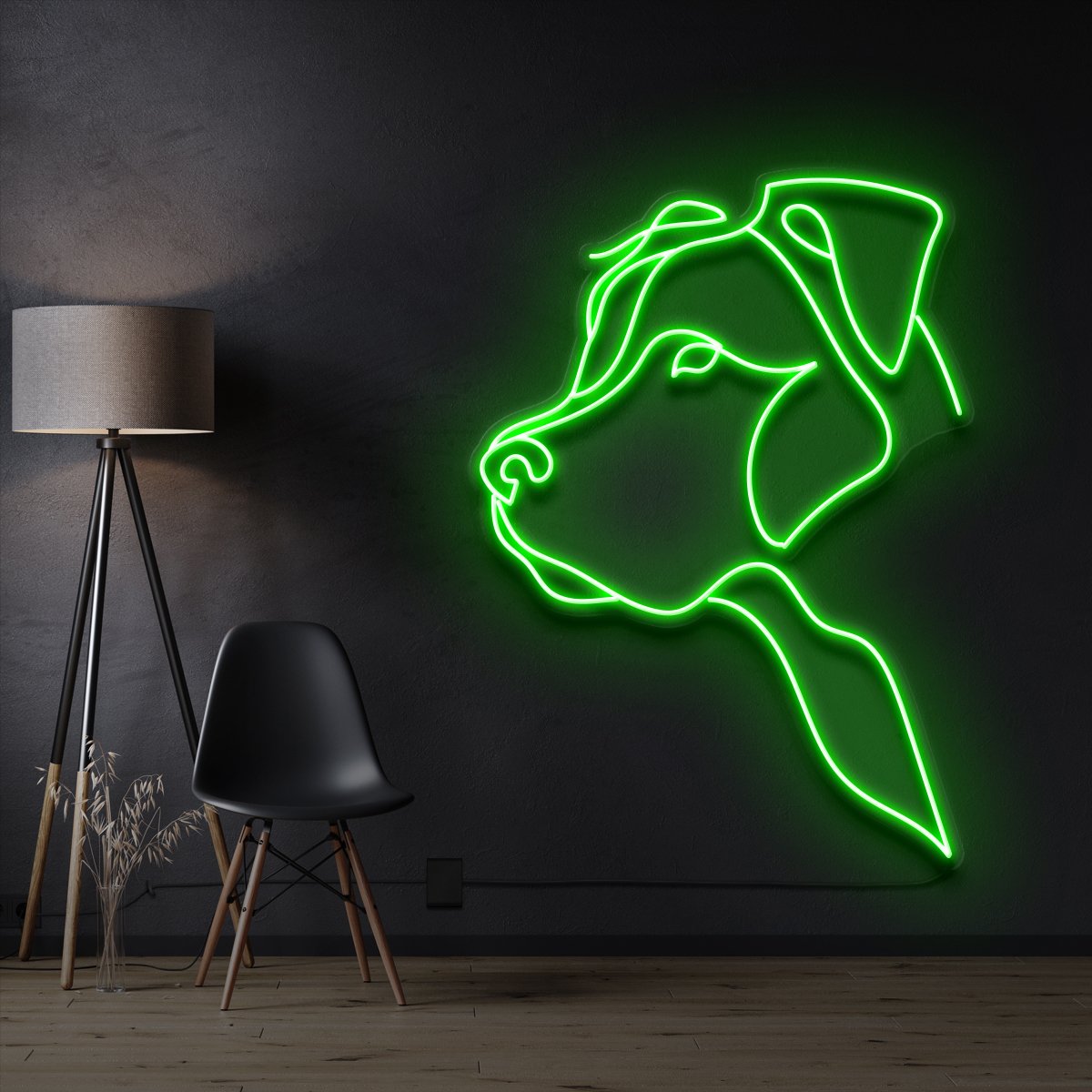 "Long Eared Pitbull" Pet Neon Sign 60cm / Green / Cut to Shape by Neon Icons