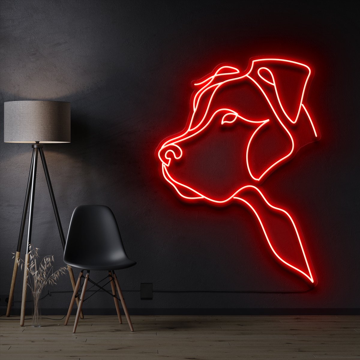 "Long Eared Pitbull" Pet Neon Sign 60cm / Red / Cut to Shape by Neon Icons