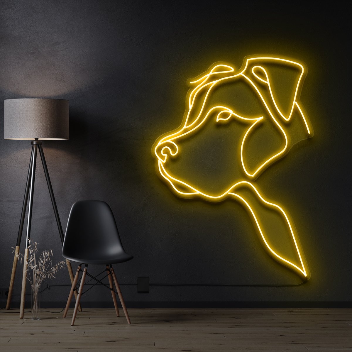 "Long Eared Pitbull" Pet Neon Sign 60cm / Yellow / Cut to Shape by Neon Icons