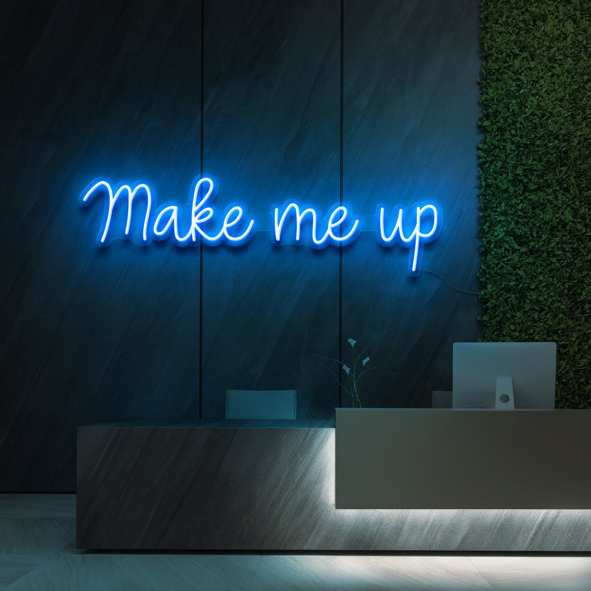 "Make Me Up" Neon Sign for Beauty Salons & Cosmetic Studios 60cm (2ft) / Ice Blue / LED Neon by Neon Icons