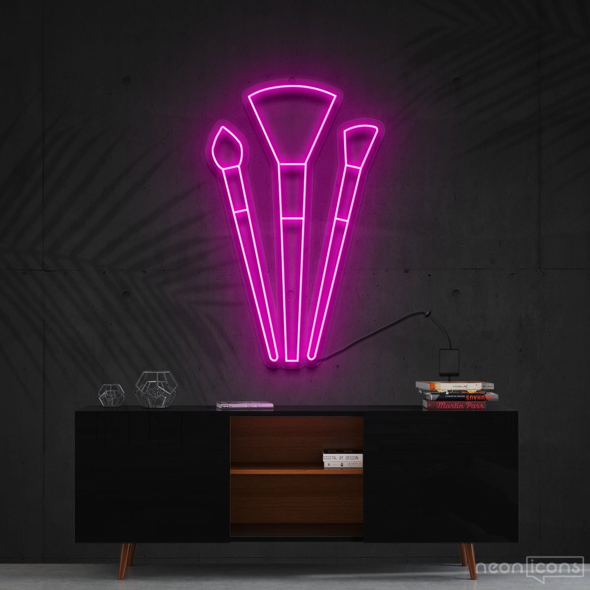 "Makeup Brushes" Neon Sign 60cm (2ft) / Pink / Cut to Shape by Neon Icons