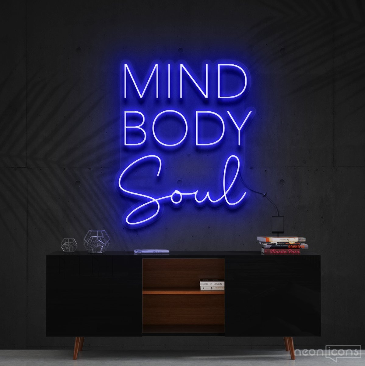 "Mind Body Soul" Neon Sign 60cm (2ft) / Blue / Cut to Shape by Neon Icons