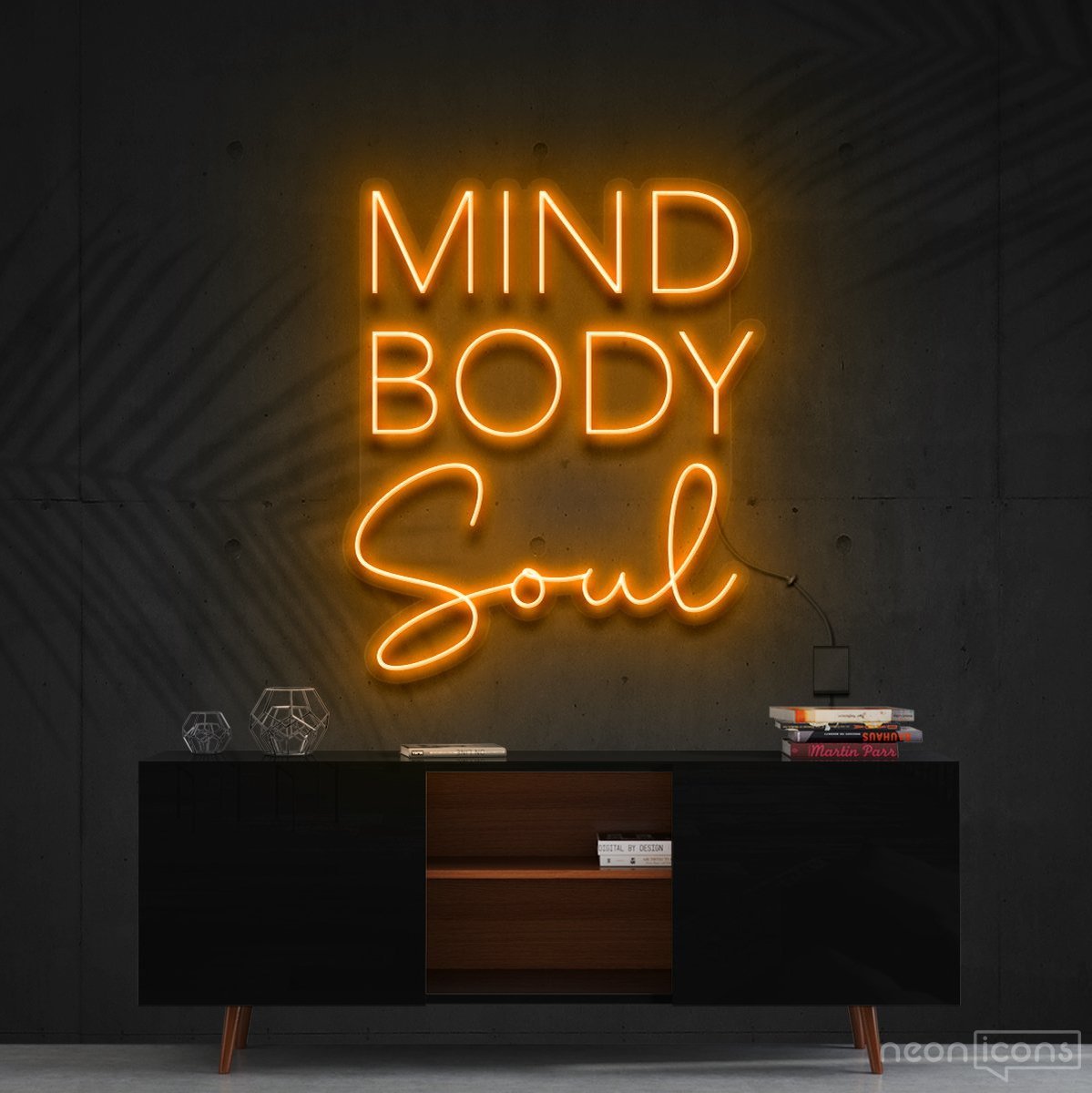 "Mind Body Soul" Neon Sign 60cm (2ft) / Orange / Cut to Shape by Neon Icons