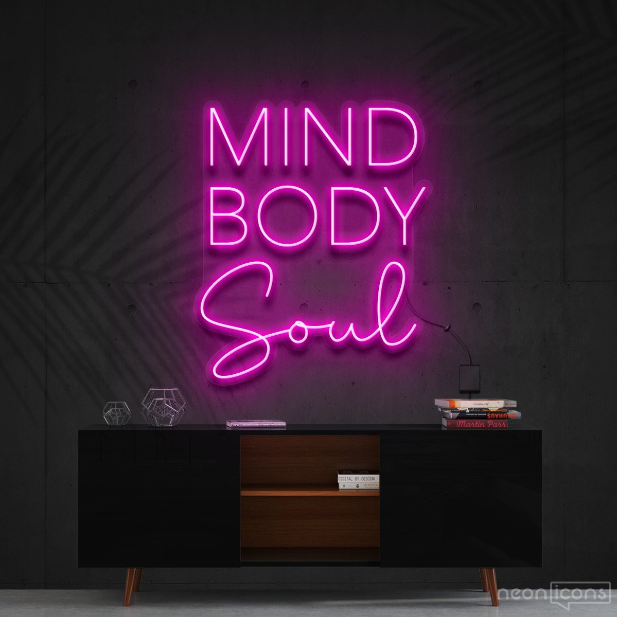 "Mind Body Soul" Neon Sign 60cm (2ft) / Pink / Cut to Shape by Neon Icons