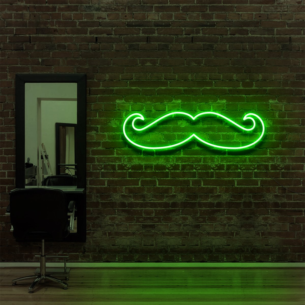 "Moustache" Neon Sign for Hair Salons & Barbershops 60cm (2ft) / Green / LED Neon by Neon Icons