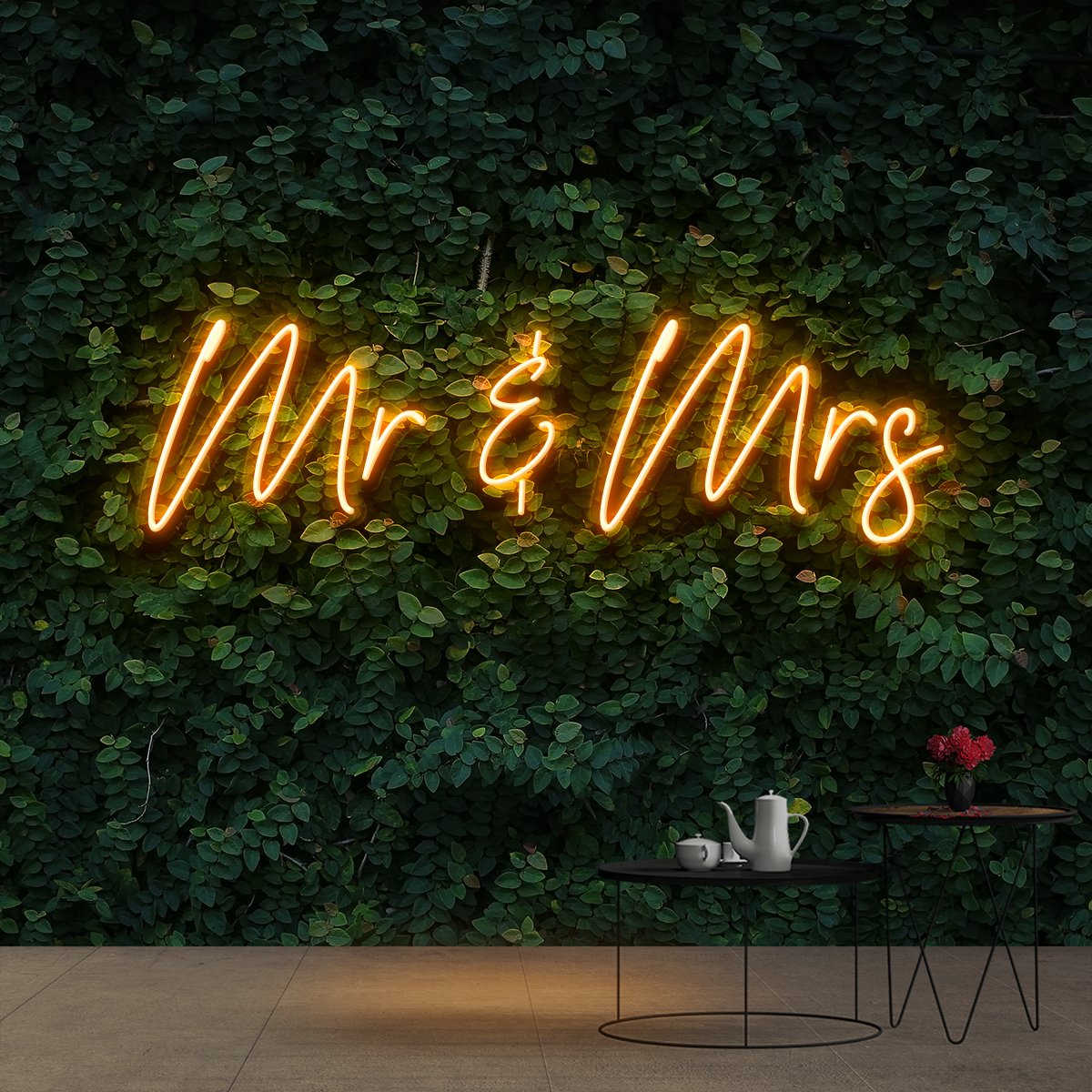 "Mr & Mrs" Neon Sign 60cm (2ft) / Orange / Cut to Shape by Neon Icons