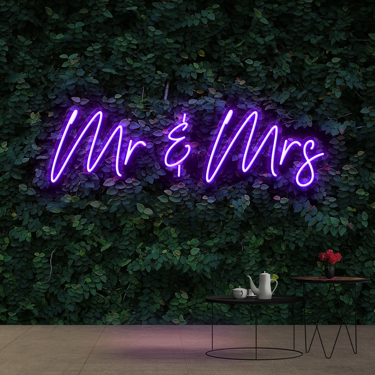 "Mr & Mrs" Neon Sign 60cm (2ft) / Purple / Cut to Shape by Neon Icons