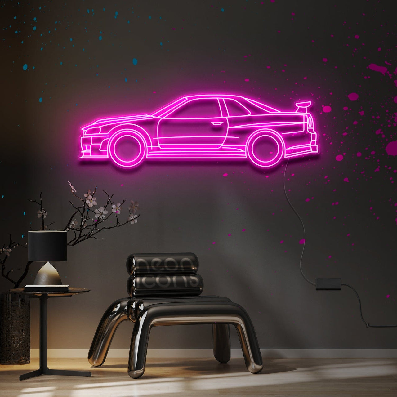 "Nissan R34 GTR V-Spec" Neon Sign 4ft x 1.3ft / Pink / LED Neon by Neon Icons