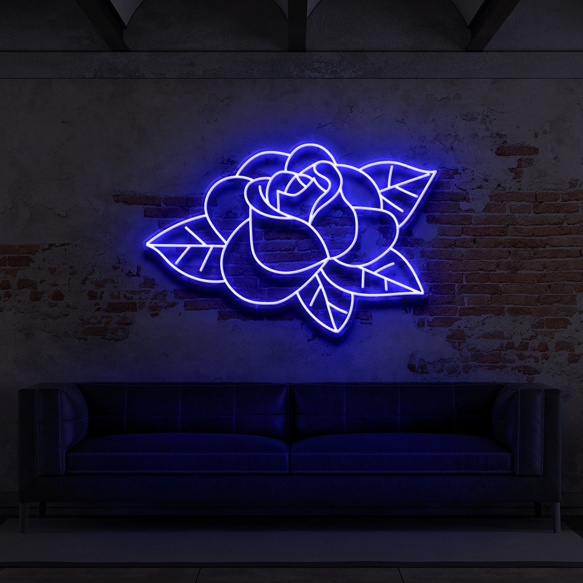 "Old School Rose" Neon Sign for Tattoo Parlours 60cm (2ft) / Blue / LED Neon by Neon Icons