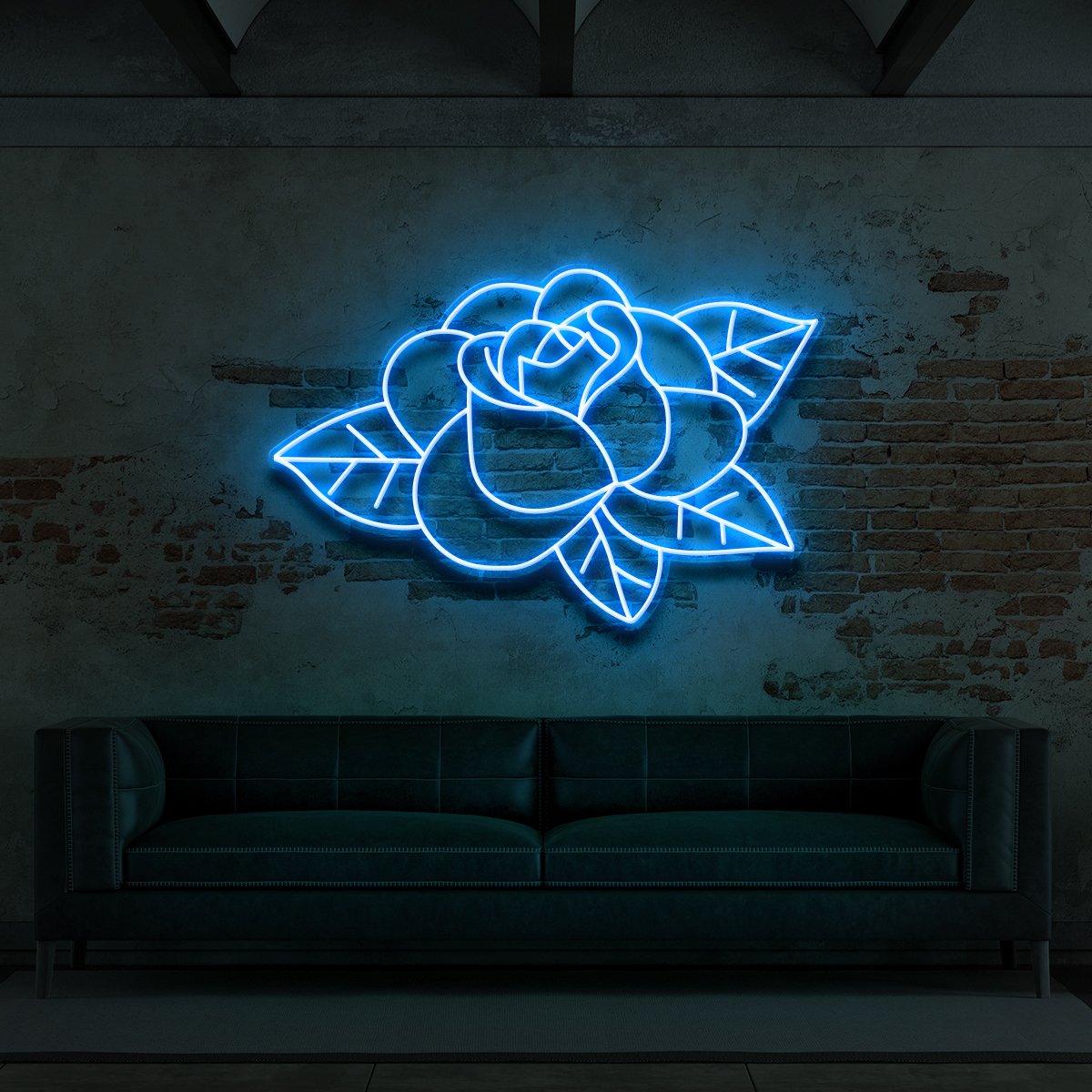 "Old School Rose" Neon Sign for Tattoo Parlours 60cm (2ft) / Ice Blue / LED Neon by Neon Icons