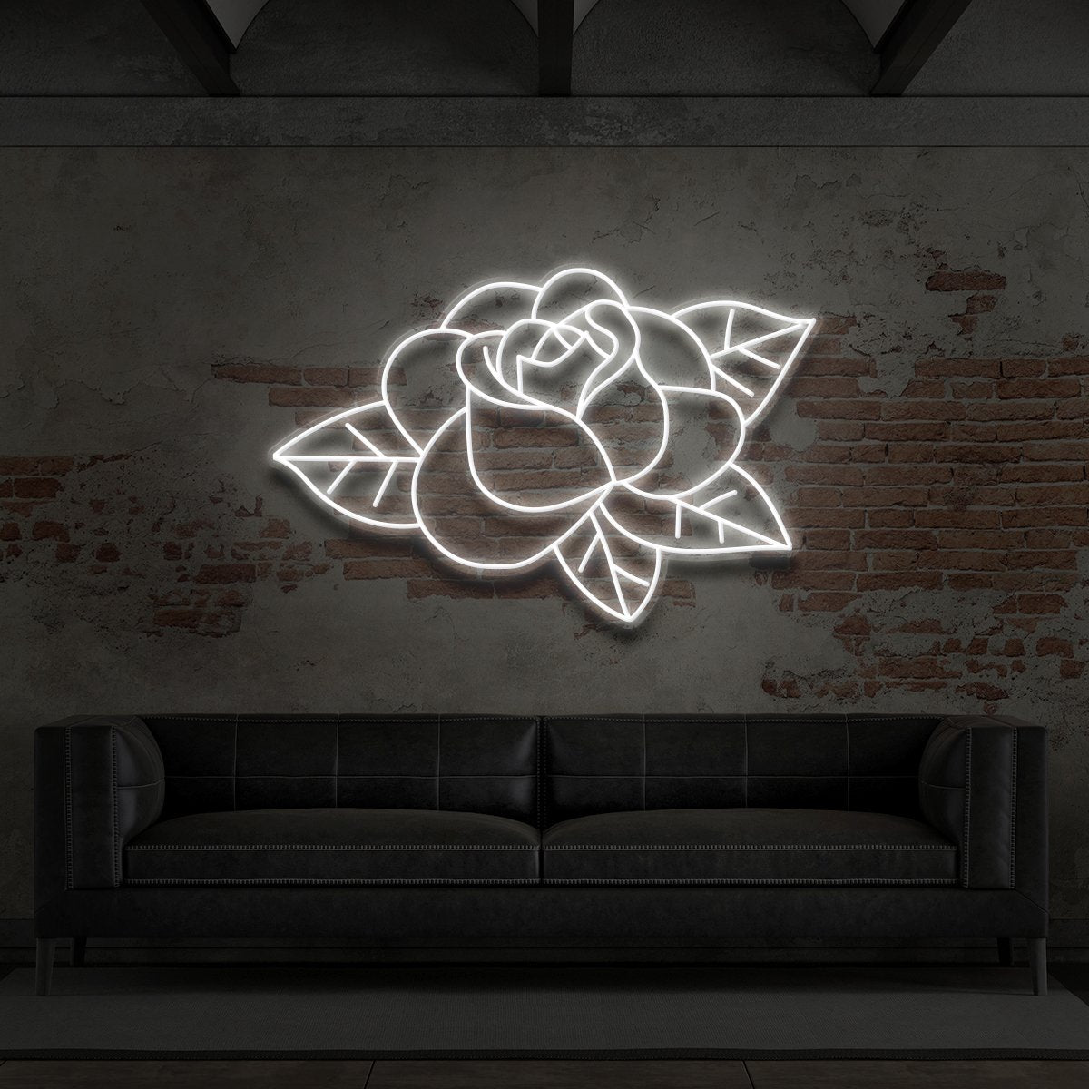 "Old School Rose" Neon Sign for Tattoo Parlours 60cm (2ft) / White / LED Neon by Neon Icons