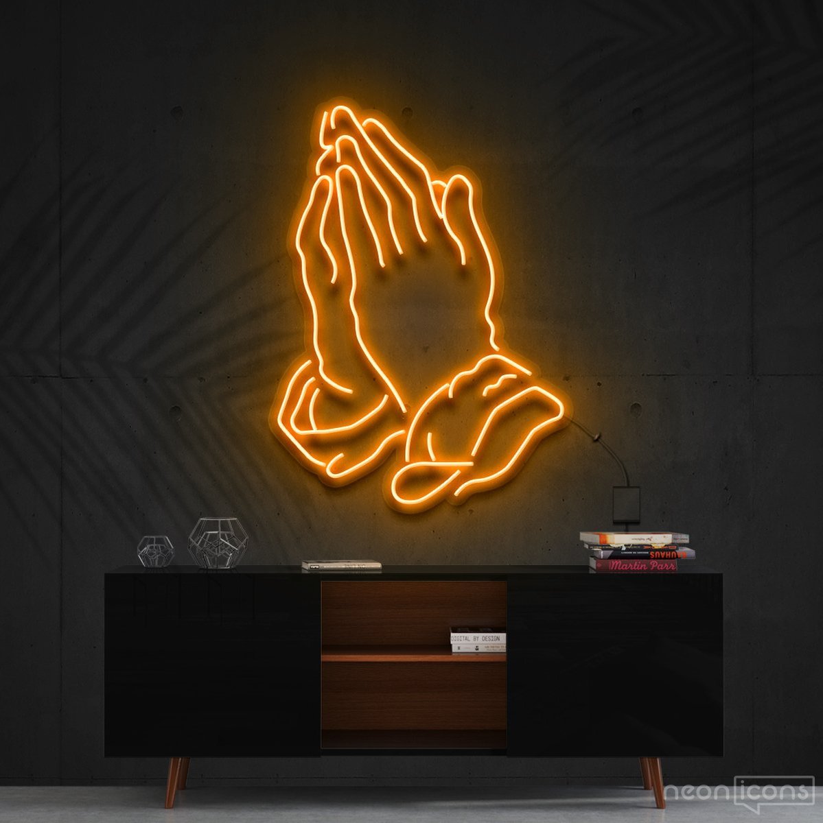 "Praying Hands" Neon Sign 90cm (3ft) / Orange / Cut to Shape by Neon Icons