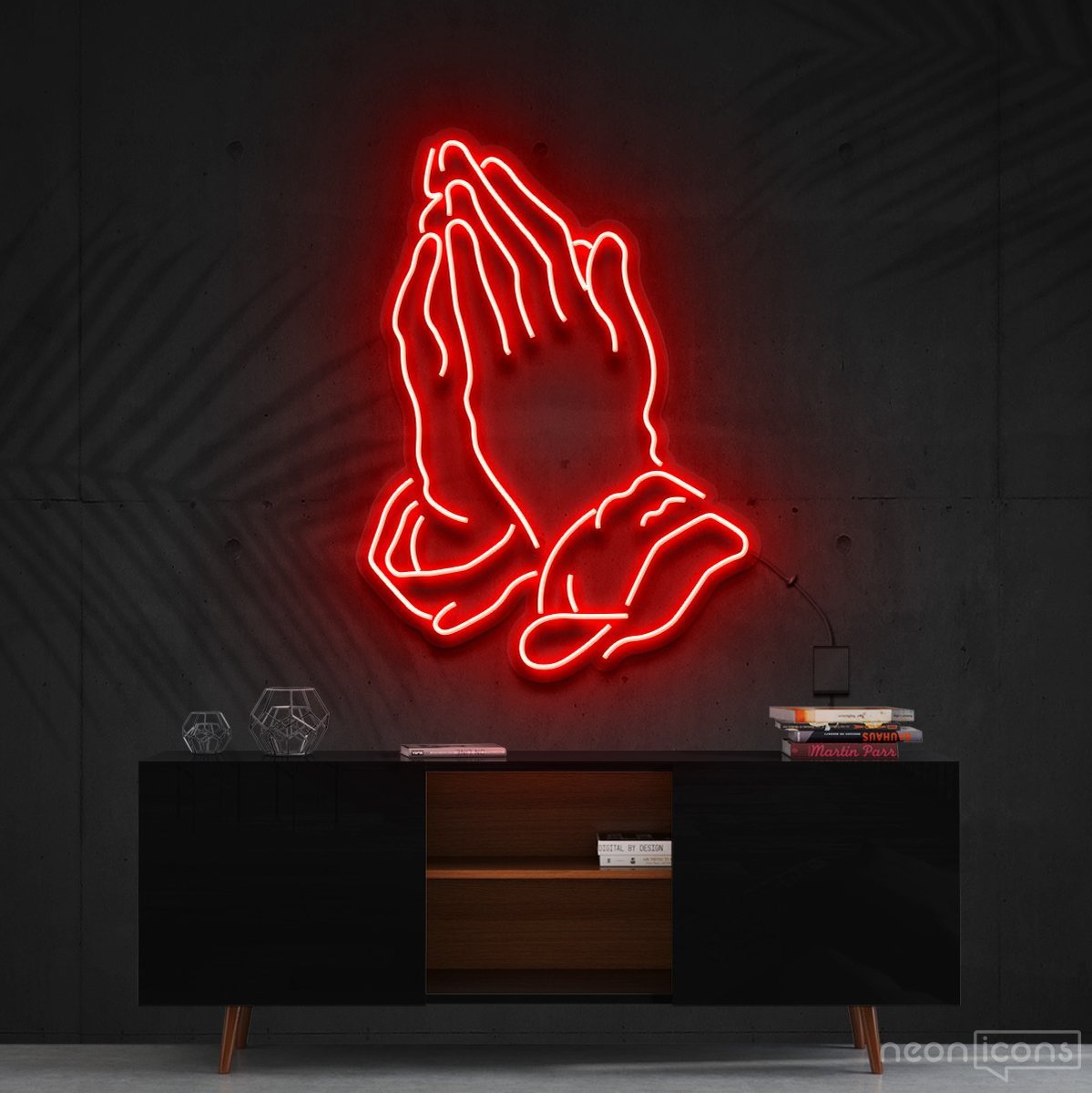 "Praying Hands" Neon Sign 90cm (3ft) / Red / Cut to Shape by Neon Icons