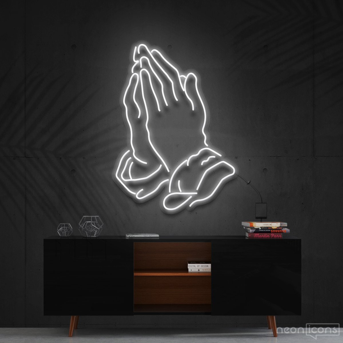 "Praying Hands" Neon Sign 90cm (3ft) / White / Cut to Shape by Neon Icons