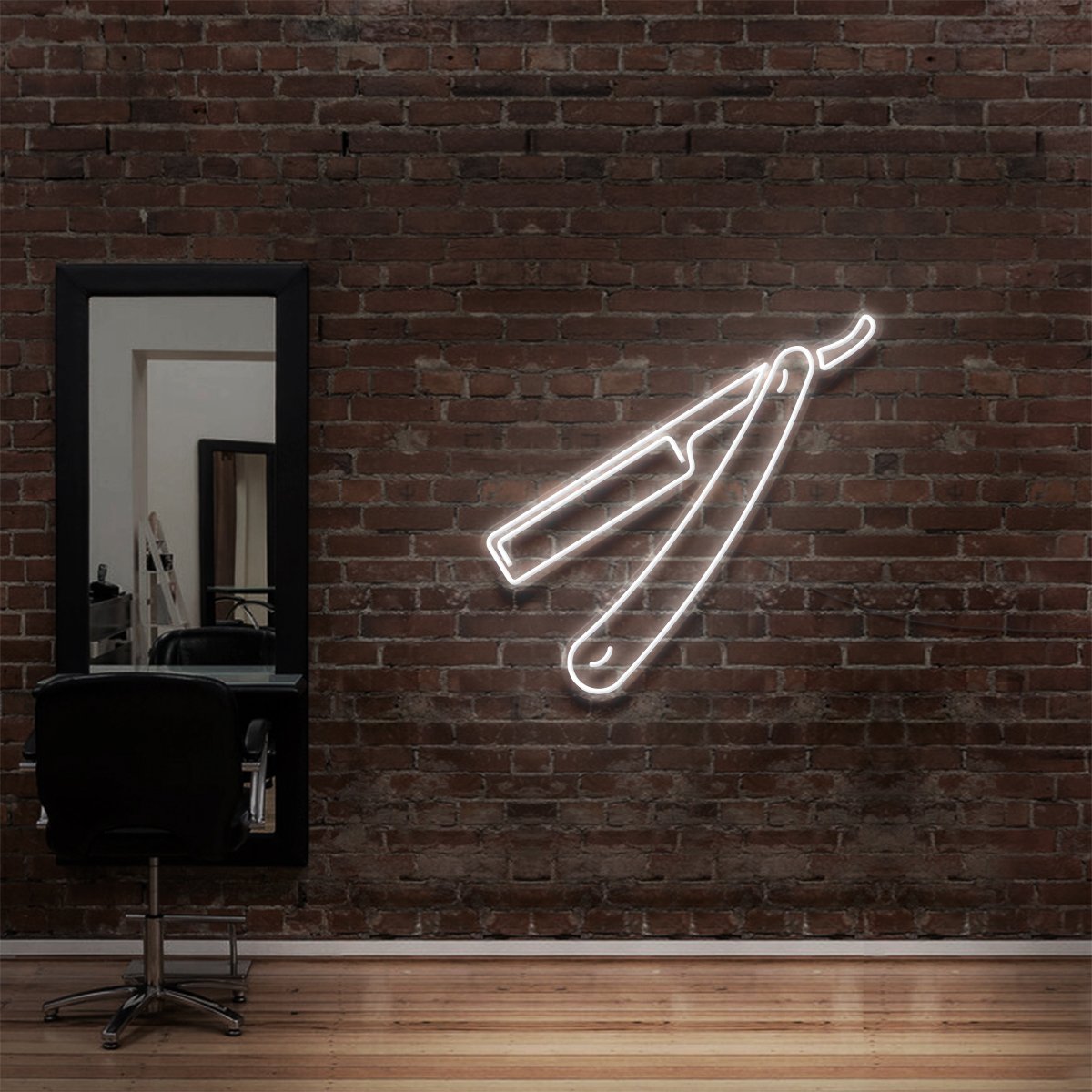 "Razor Blade" Neon Sign for Hair Salons & Barbershops 60cm (2ft) / White / LED Neon by Neon Icons