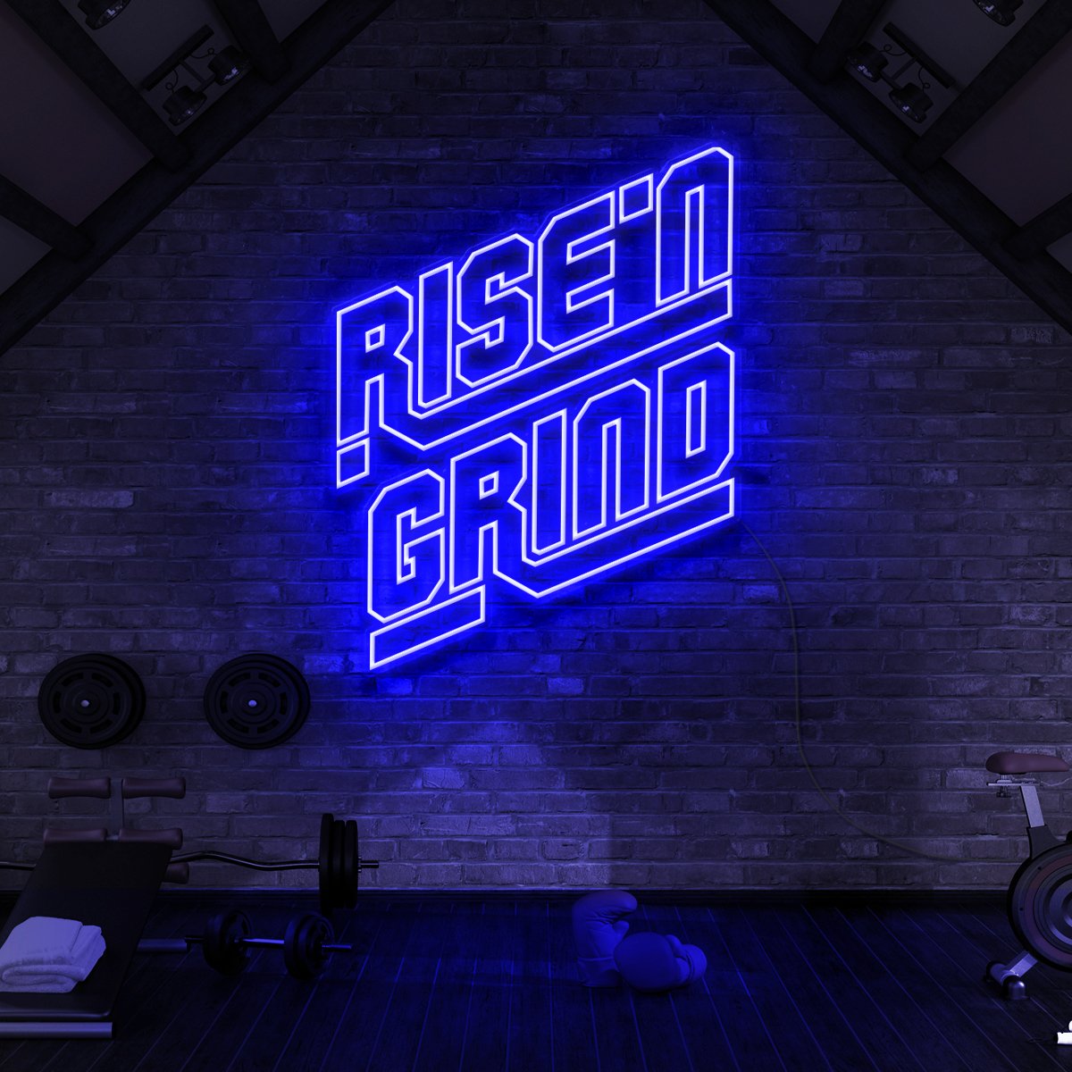 "Rise N' Grind" Neon Sign for Gyms & Fitness Studios 90cm (3ft) / Blue / LED Neon by Neon Icons