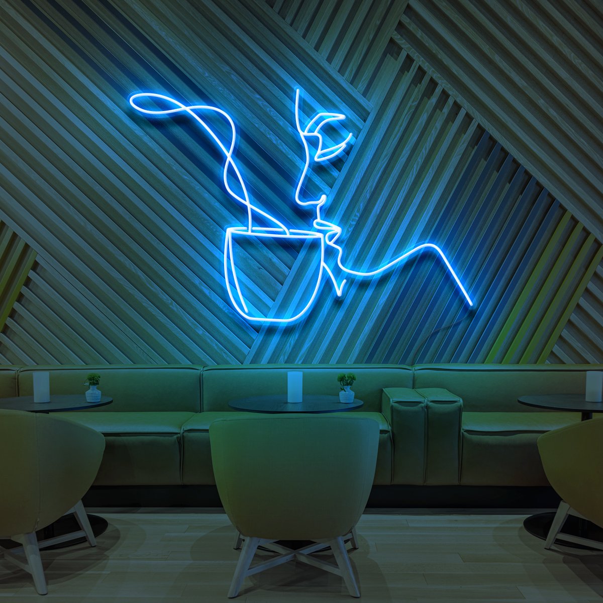 "Sipping Tea" Neon Sign for Cafés 60cm (2ft) / Ice Blue / LED Neon by Neon Icons