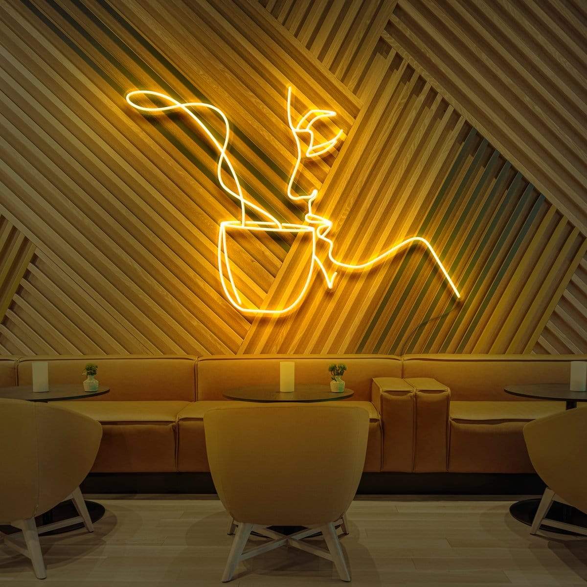 "Sipping Tea" Neon Sign for Cafés 60cm (2ft) / Yellow / LED Neon by Neon Icons