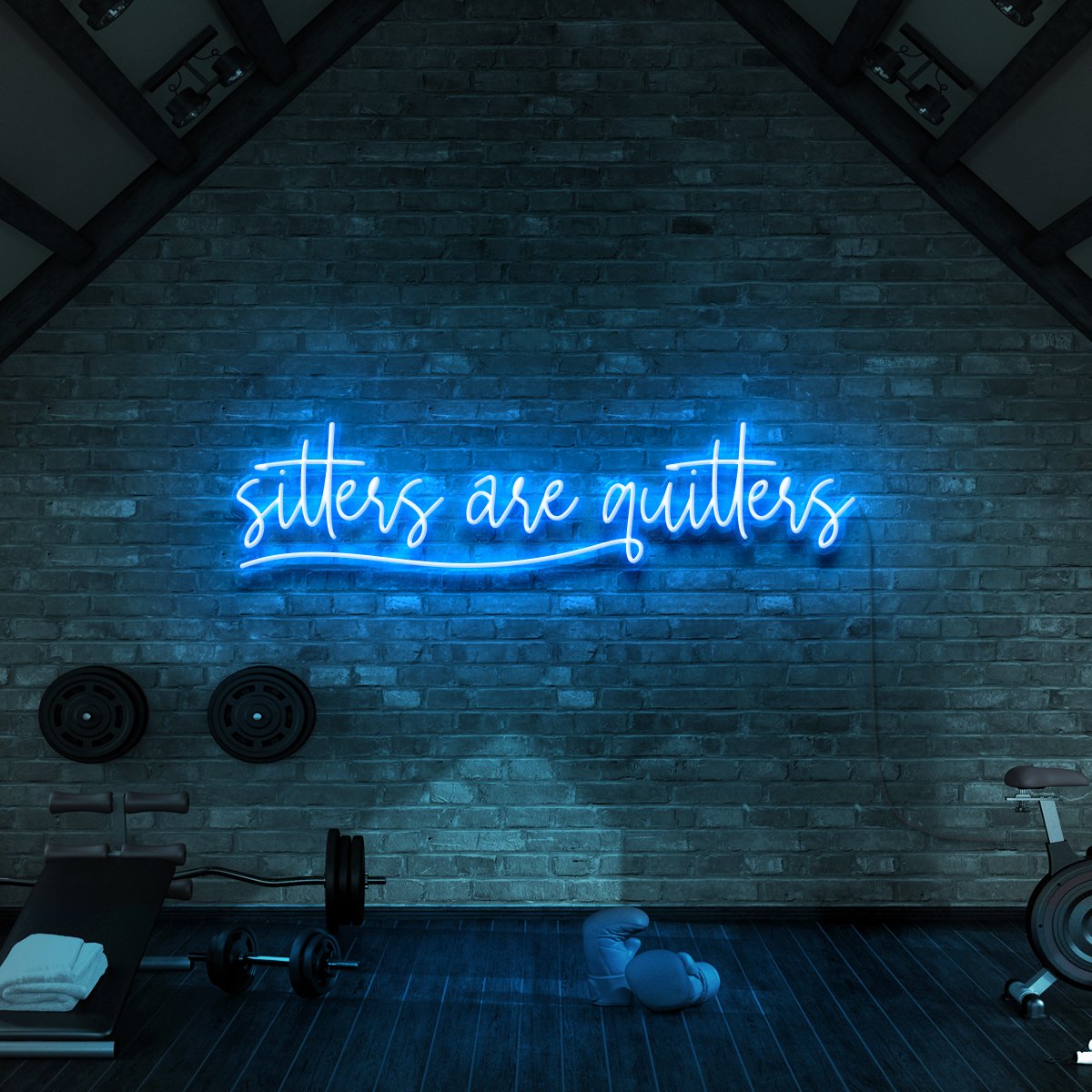 "Sitters Are Quitters" Neon Sign for Gyms & Fitness Studios 90cm (3ft) / Ice Blue / LED Neon by Neon Icons