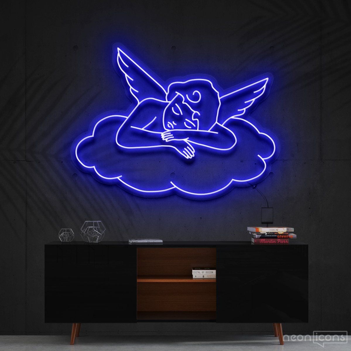 "Sleepy Cupid" Neon Sign 90cm (3ft) / Blue / Cut to Shape by Neon Icons