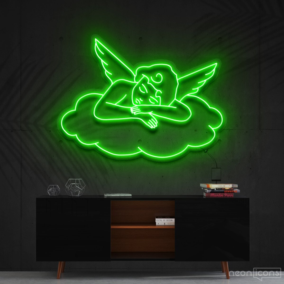 "Sleepy Cupid" Neon Sign 90cm (3ft) / Green / Cut to Shape by Neon Icons