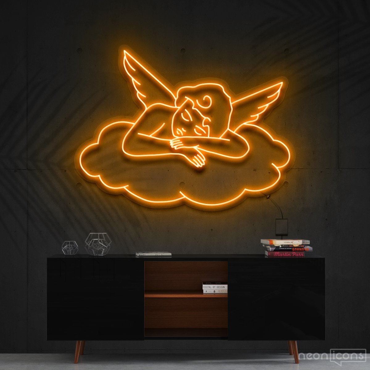 "Sleepy Cupid" Neon Sign 90cm (3ft) / Orange / Cut to Shape by Neon Icons