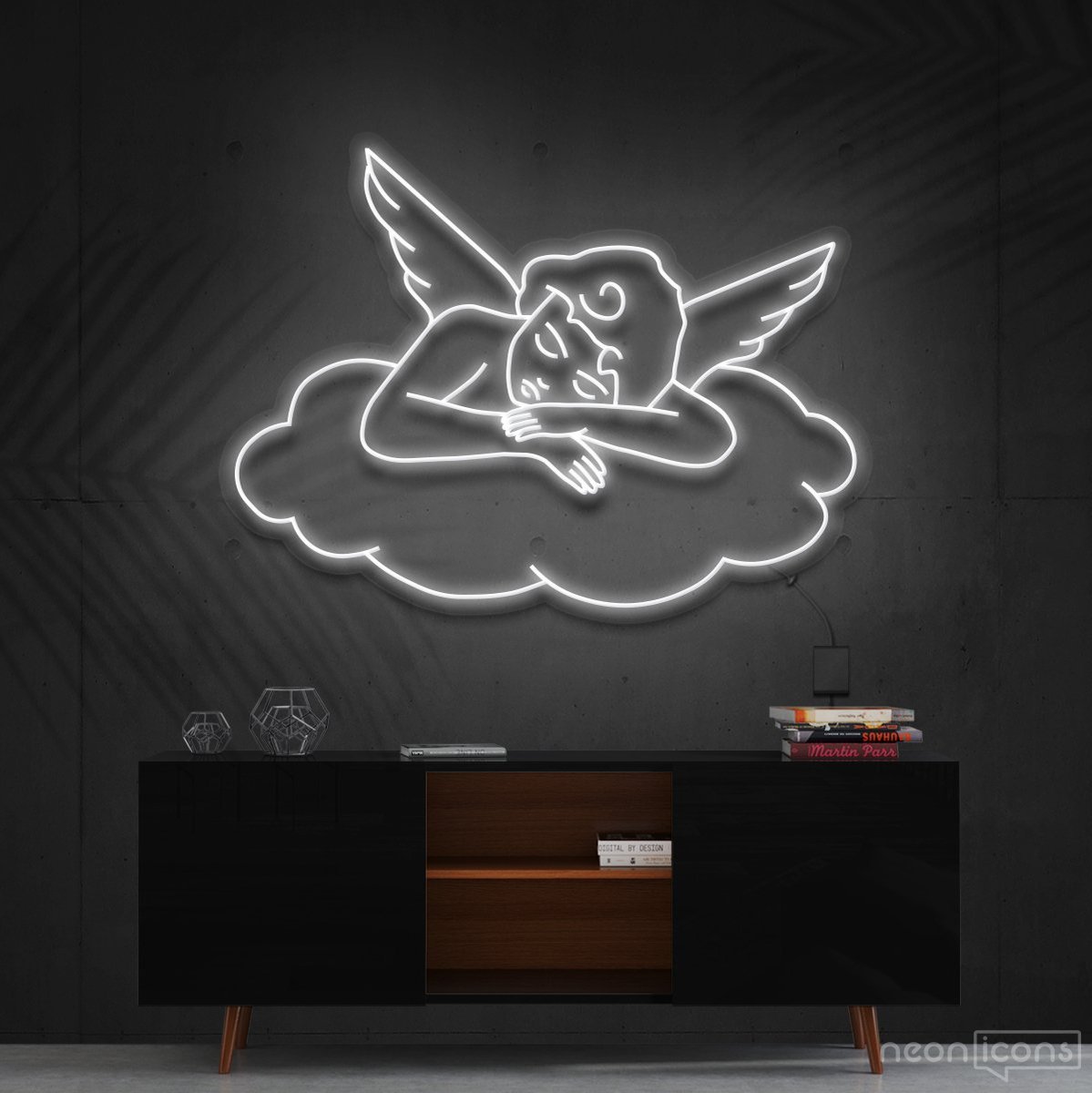 "Sleepy Cupid" Neon Sign 90cm (3ft) / White / Cut to Shape by Neon Icons