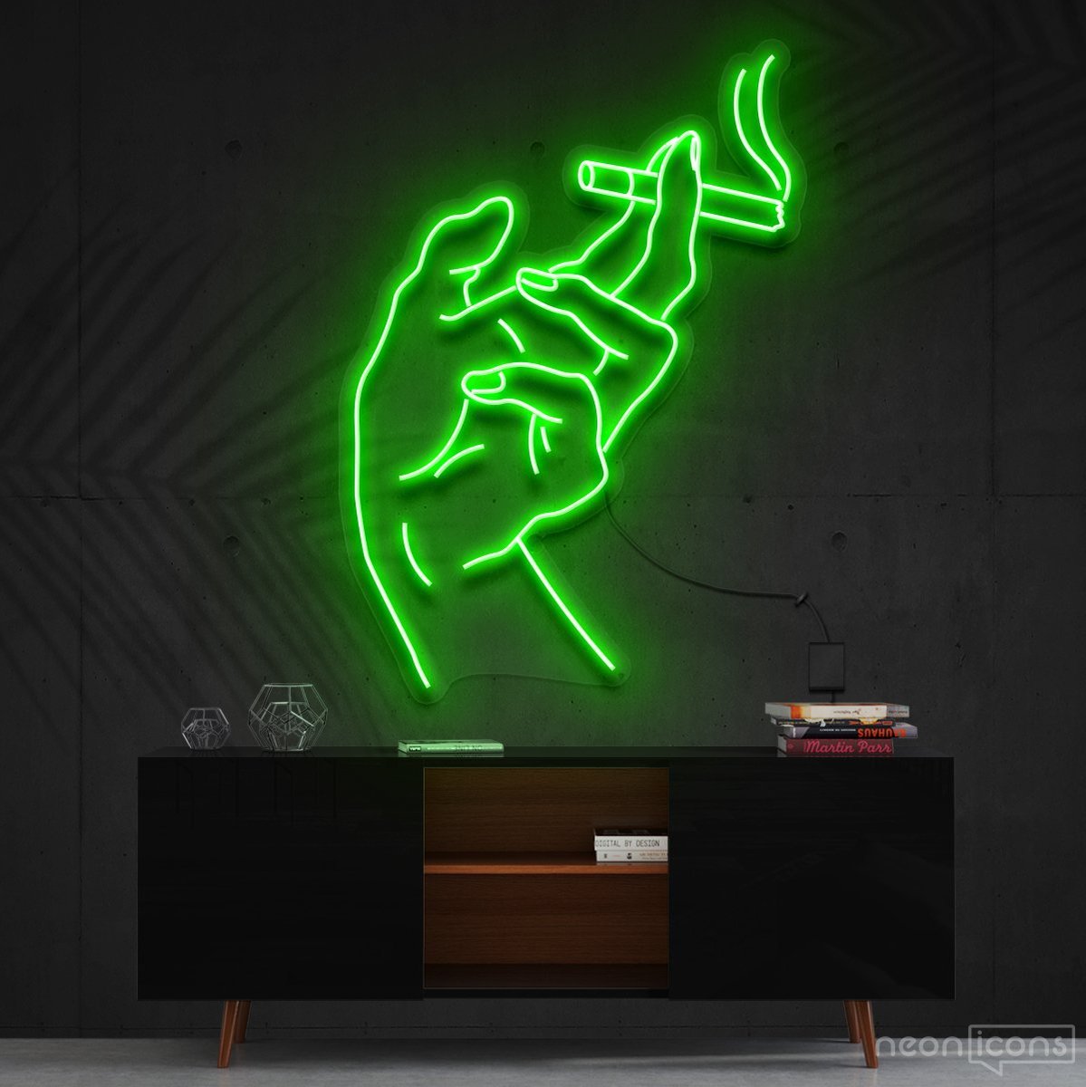 "Smoker's Hand" Neon Sign 60cm (2ft) / Green / Cut to Shape by Neon Icons