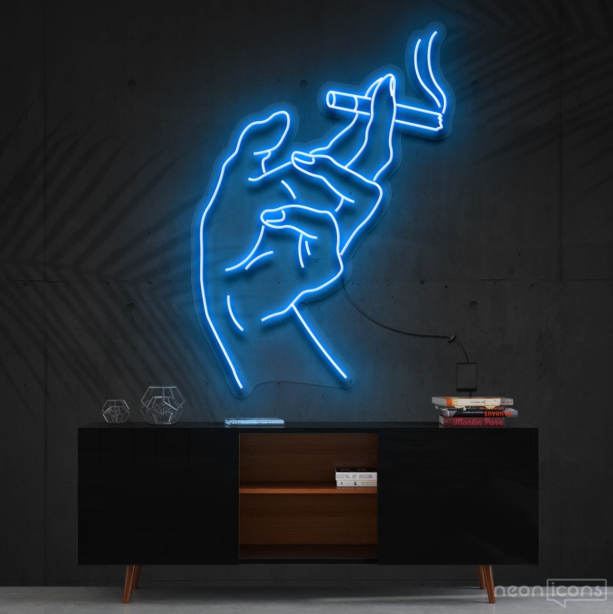 "Smoker's Hand" Neon Sign 60cm (2ft) / Ice Blue / Cut to Shape by Neon Icons