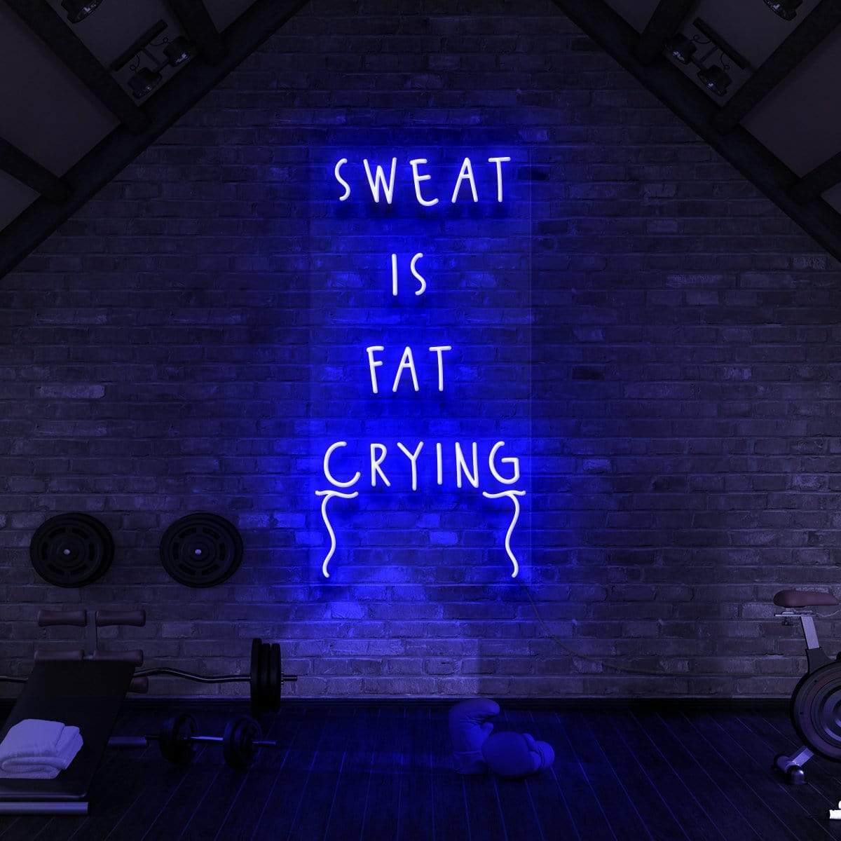 "Sweat is Fat Crying" Neon Sign for Gyms & Fitness Studios 60cm (2ft) / Blue / LED Neon by Neon Icons