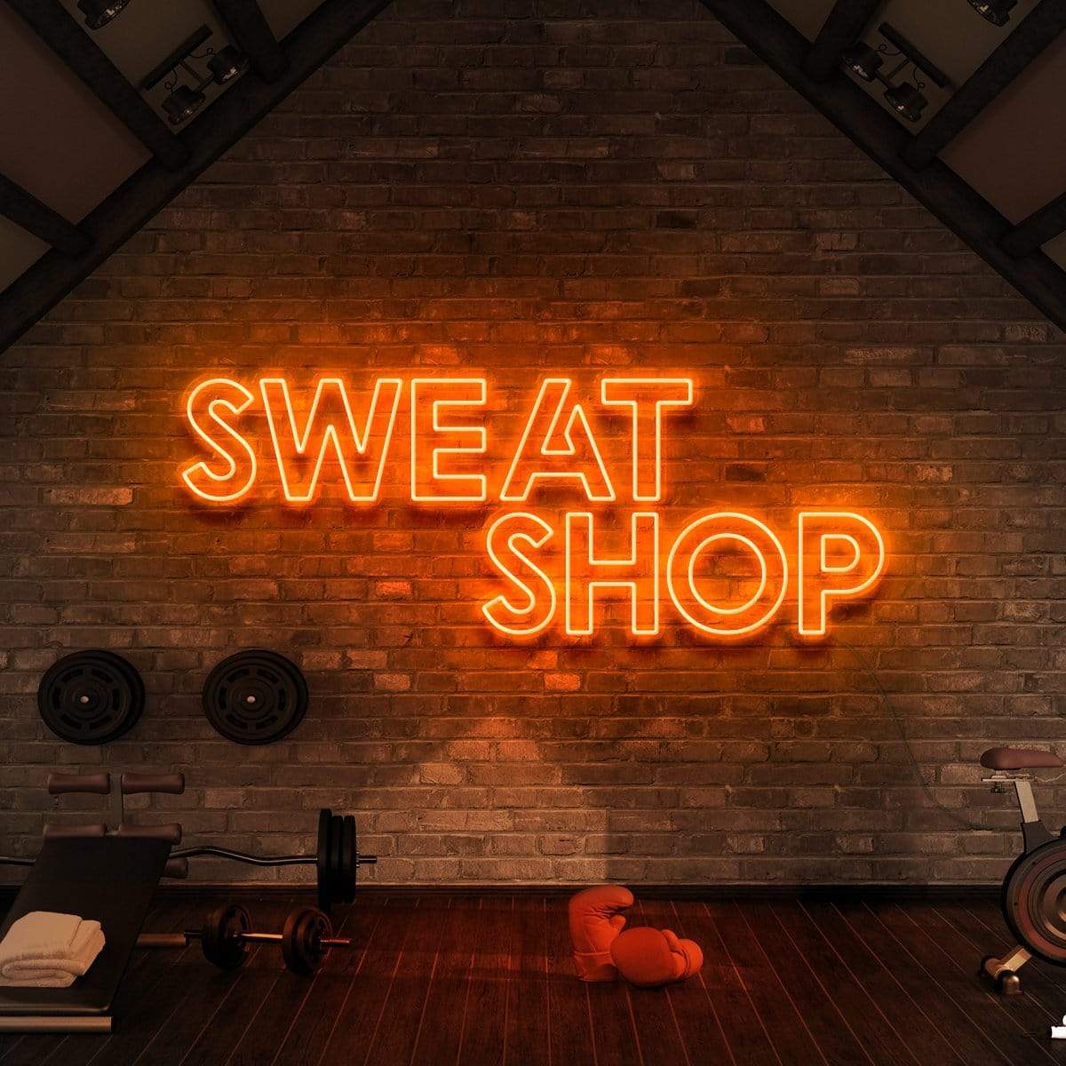 "Sweat Shop" Neon Sign for Gyms & Fitness Studios 90cm (3ft) / Orange / LED Neon by Neon Icons