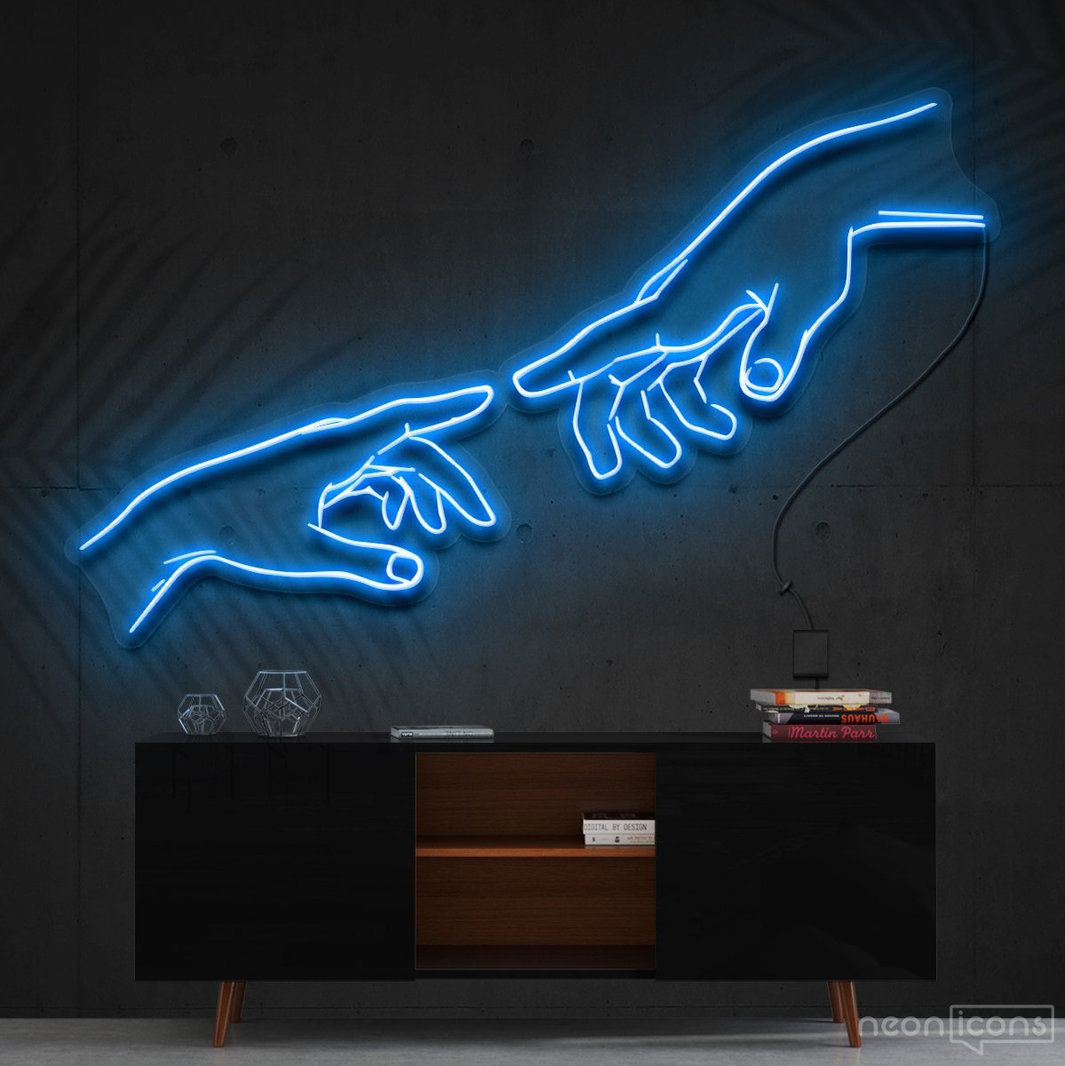 "The Creation of Adam" Neon Sign 90cm (3ft) / Ice Blue / Cut to Shape by Neon Icons