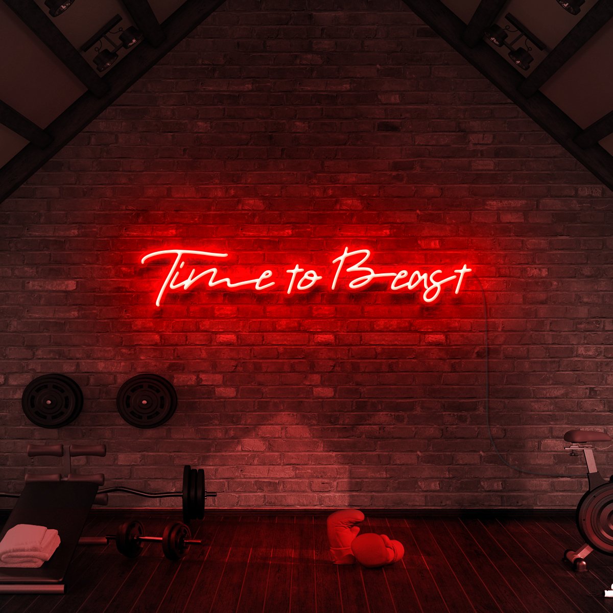 "Time to Beast" Neon Sign for Gyms & Fitness Studios 90cm (3ft) / Red / LED Neon by Neon Icons