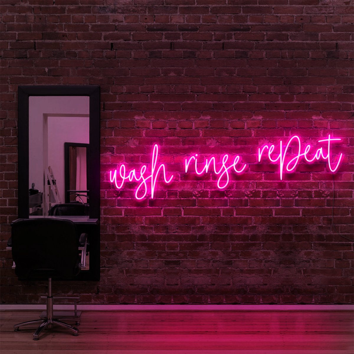 "Wash Rinse Repeat" Neon Sign for Hair Salons & Barbershops 90cm (3ft) / Pink / LED Neon by Neon Icons