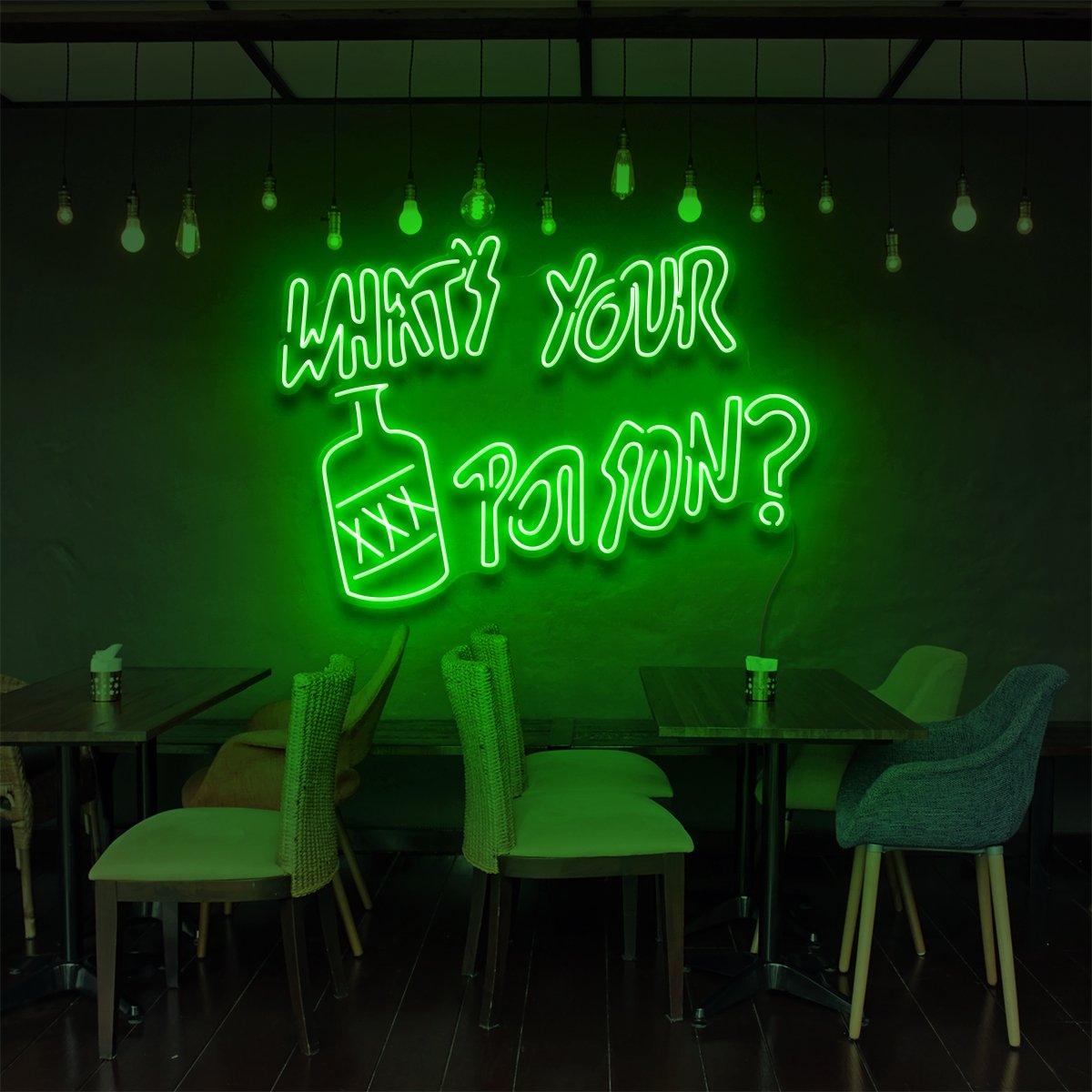 "What's Your Poison?" Neon Sign for Bars & Restaurants 90cm (3ft) / Green / LED Neon by Neon Icons