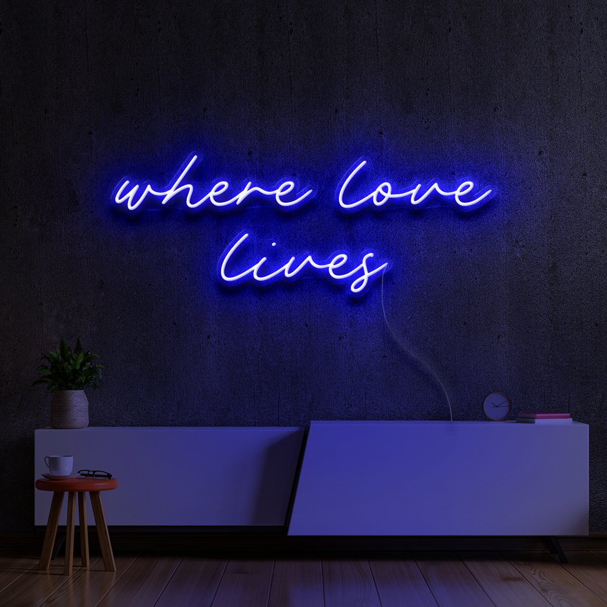 "Where Love Lives" Neon Sign 60cm (2ft) / Blue / LED Neon by Neon Icons