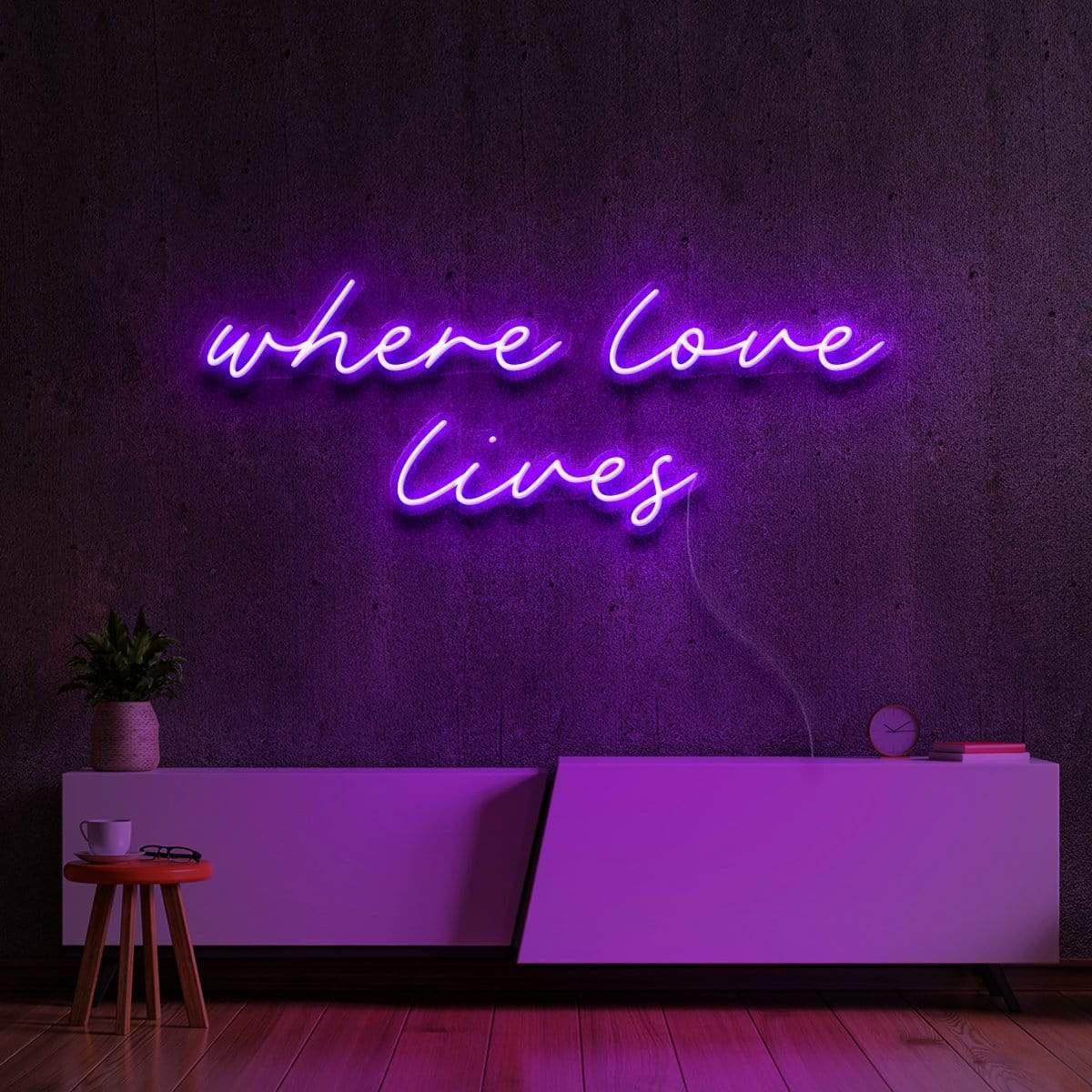 "Where Love Lives" Neon Sign 60cm (2ft) / Purple / LED Neon by Neon Icons