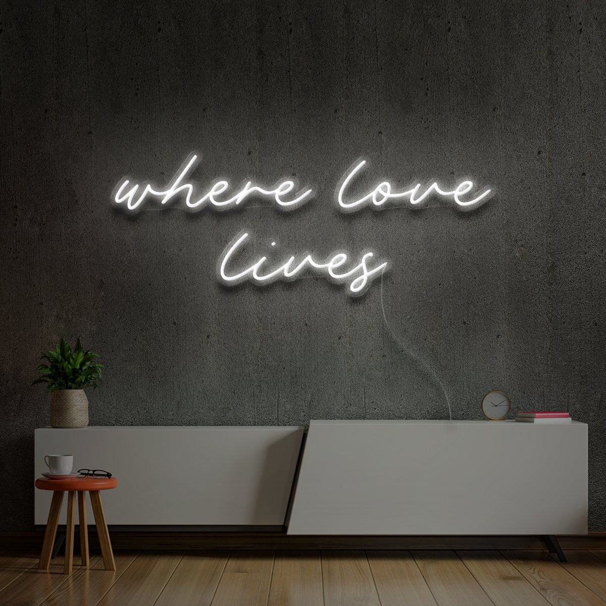 "Where Love Lives" Neon Sign 60cm (2ft) / White / LED Neon by Neon Icons