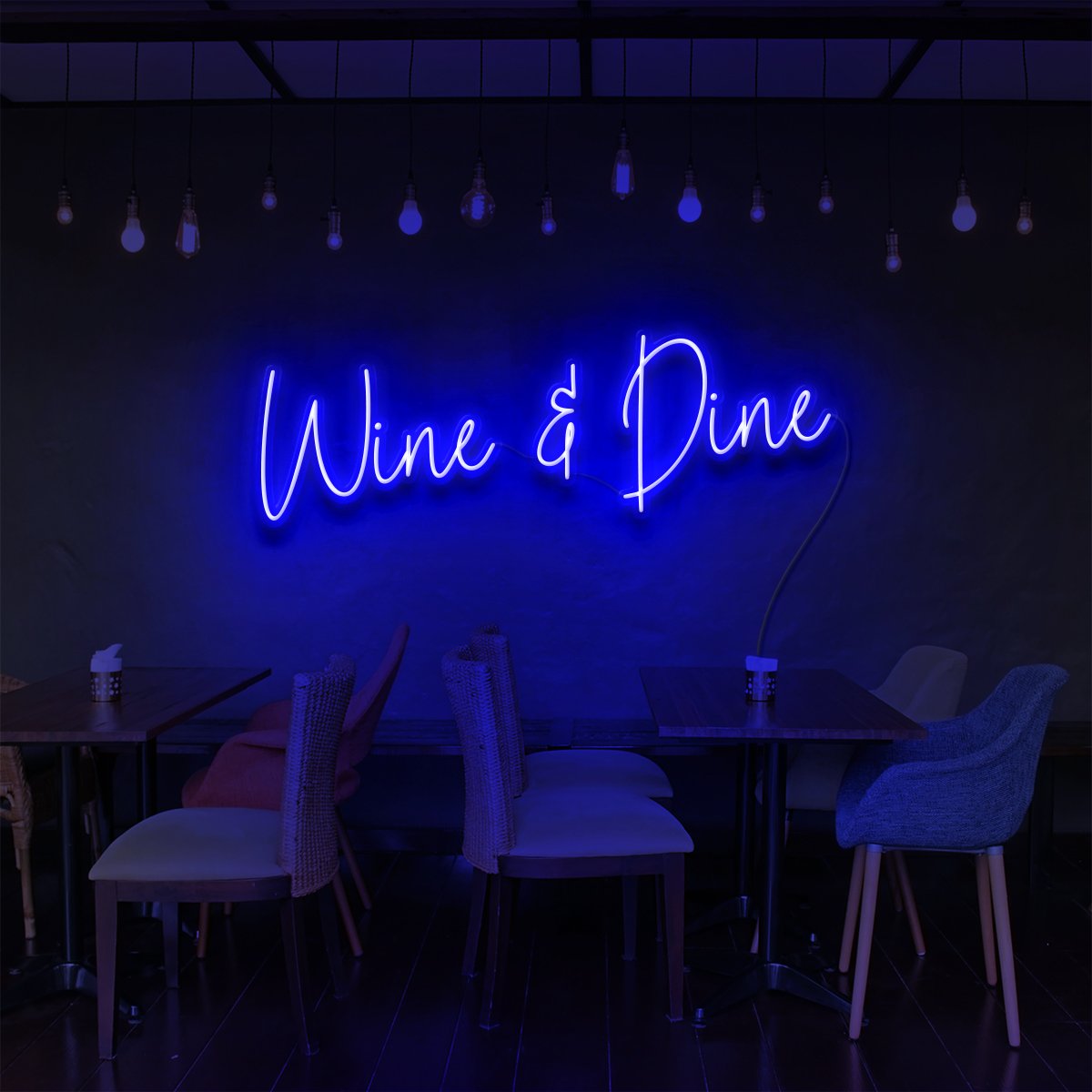 "Wine & Dine" Neon Sign for Bars & Restaurants 90cm (3ft) / Blue / LED Neon by Neon Icons