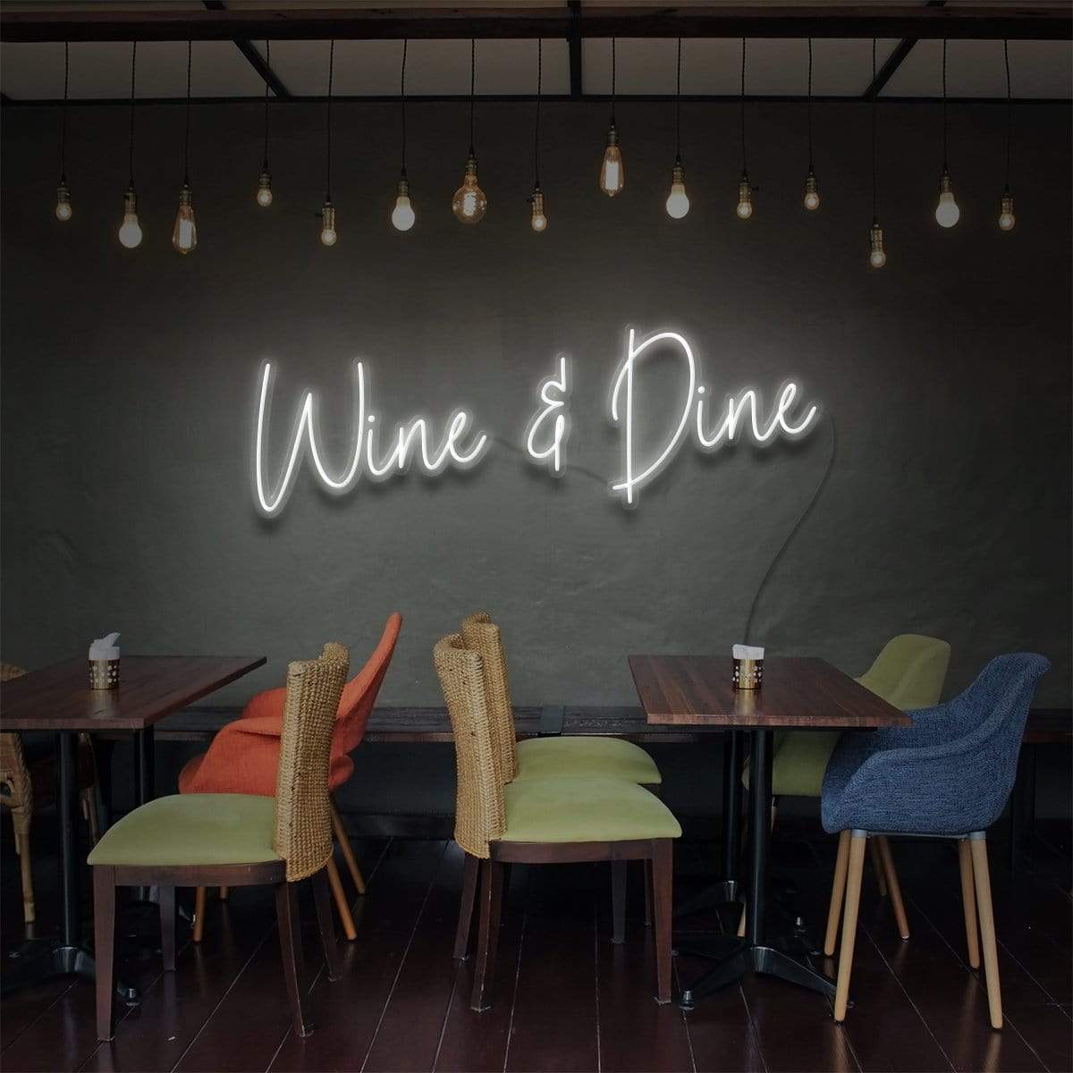 "Wine & Dine" Neon Sign for Bars & Restaurants 90cm (3ft) / White / LED Neon by Neon Icons